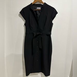CALVIN KLEIN Black Cap Sleeve Formal Workwear Pencil Belted Dress Size 10